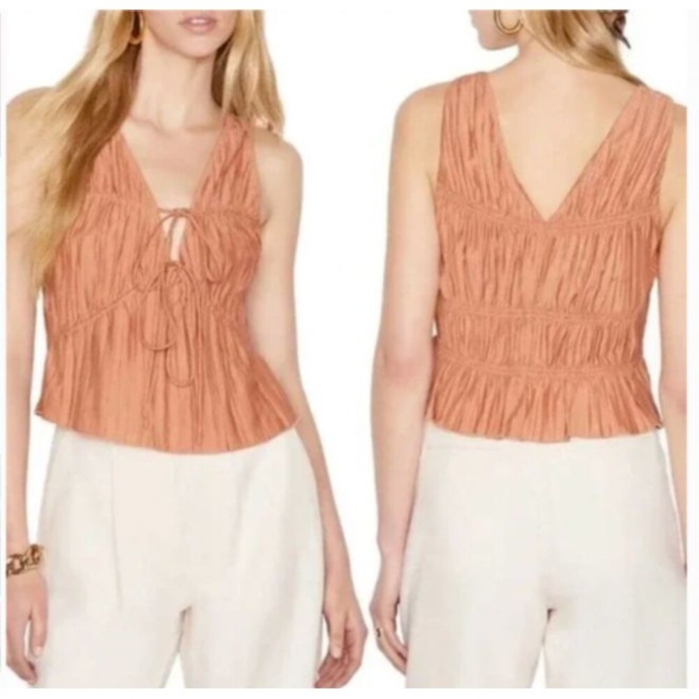 NWT FRAME Cinched Crinkle Tank Size Medium Terracotta Babydoll Two-Tie Crop
